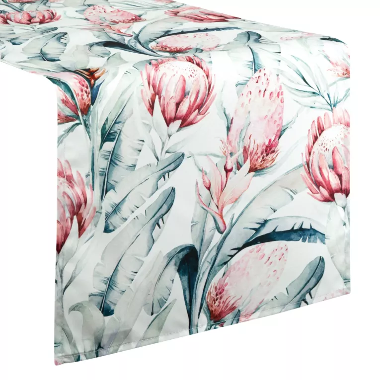 Bieżnik na stół biało, niebieski 40x180 cm wodoodporny GARDEN na taras oraz balkon