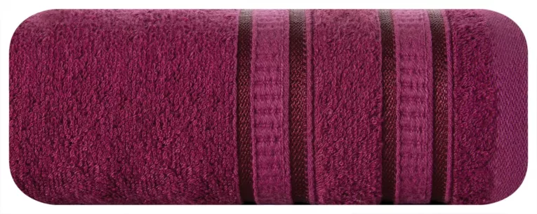 Ręcznik kąpielowy 70x140 cm bambusowy kolor amarantowy zdobiony bordiurą w pasy 500 g/m2 MILA Eurofirany