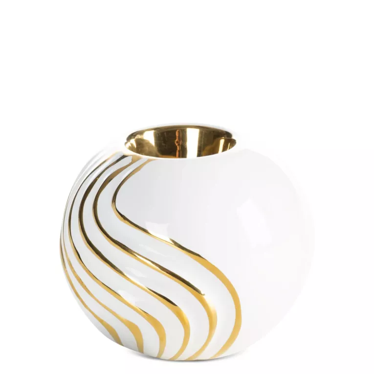 Świecznik dekoracyjny biało, złoty zdobiony subtelnymi liniami 10x9 cm ESTELA Eurofirany