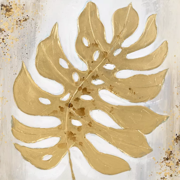 Obraz ręcznie malowany na płótnie złoty liść monstery