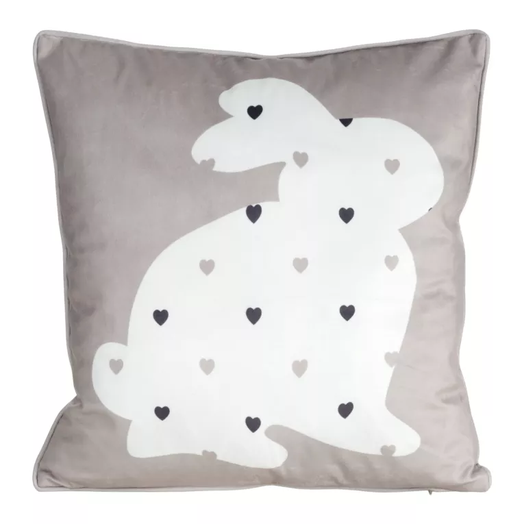 Poszewka na poduszkę 45x45 cm welwetowa zdobiona nadrukiem zajączka beżowo, biała WIOSNA 3 Eurofirany