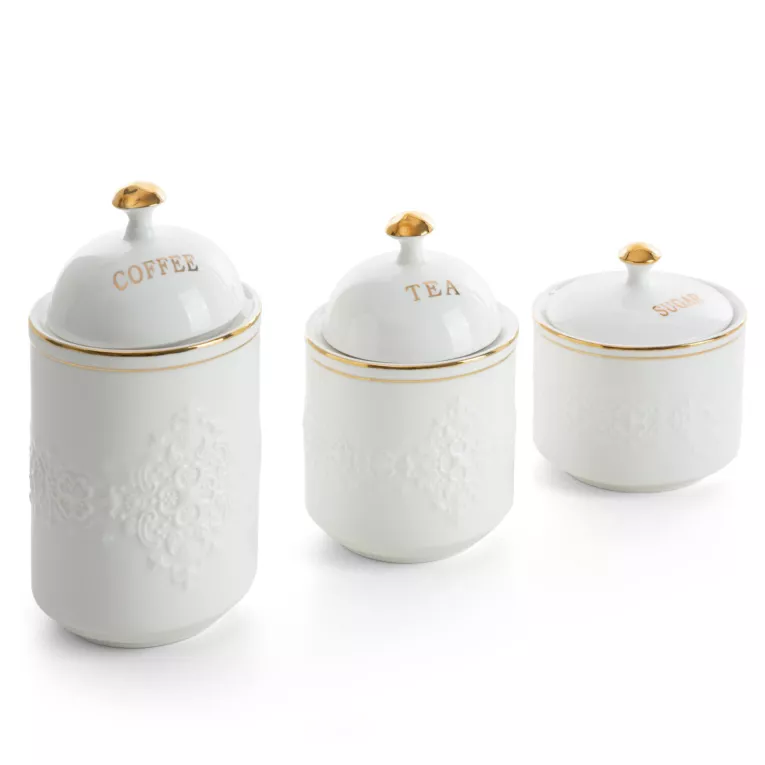 Komplet 3 szt. pojemników z glinki ceramicznej na kawę, herbatę, cukier OLIVIA Eurofirany