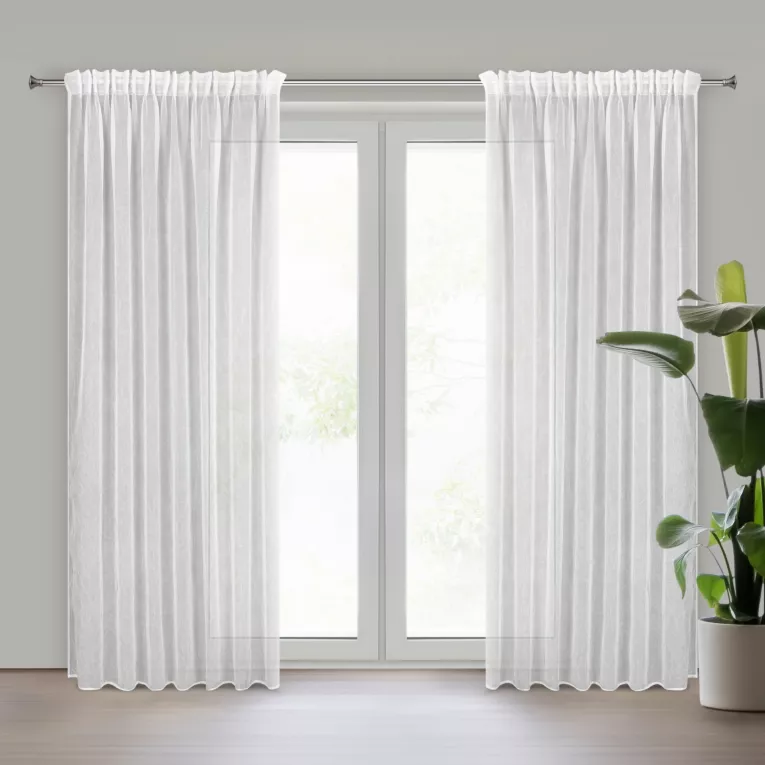 Firana biała z etaminy kreszowana niewymagająca prasowania 140x270 cm taśma ELIA Eurofirany