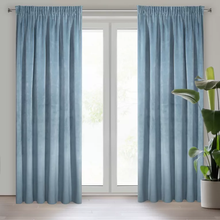 Zasłona niebieska z ekskluzywnego matowego welwetu 140x270 cm taśma RIA Diva Line Eurofirany