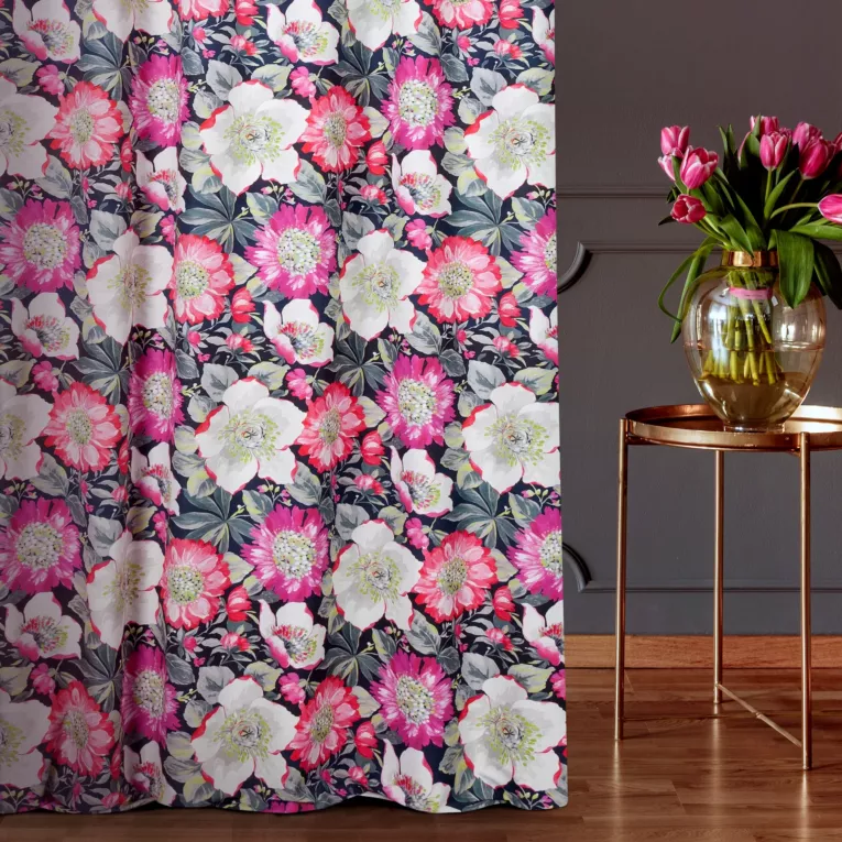 Zasłona szyta na tunelu BARBARA wielokolorowa z tkaniny bawełnianej o naturalnym płóciennym splocie