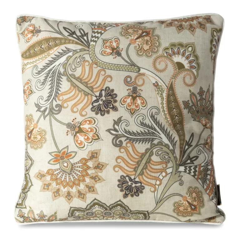 Poszewka na poduszkę 45x45 cm dwustronna łącząca welwet i len z nadrukiem beżowo, brązowa LEN Eurofirany