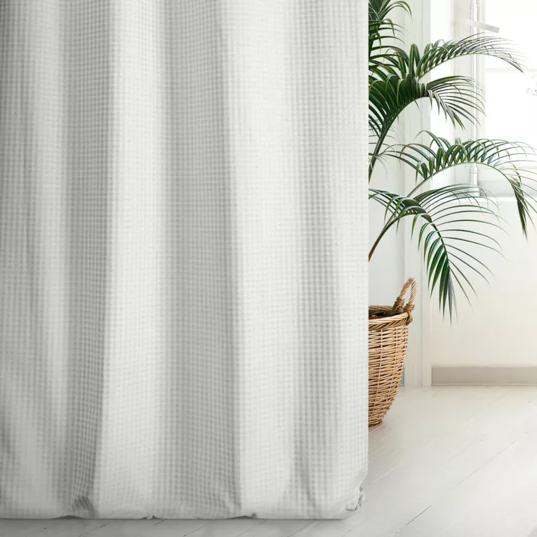 Zasłona szyta na flexach FLAVIO kremowo szampańska z dwustronnej tkaniny, deseń w krateczkę z dodatkiem srebrnej nici