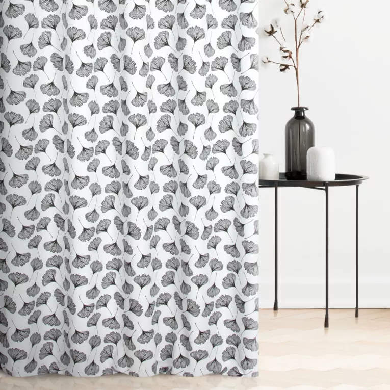 Zasłona szyta na taśmie fala biało czarna z miękkiej tkaniny z nadrukiem w kwiaty