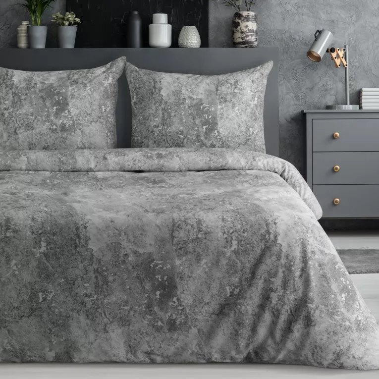 Pościel 220x200 cm satyna bawełniana kolor srebrny, stalowy z wzorem roślinnym SPRING 71