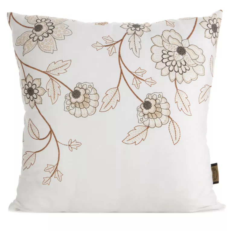 Poszewka na poduszkę 40x40 cm z satyny bawełnianej zdobiona nadrukiem kwiatów biało, brązowa SPRING 44 Eurofirany