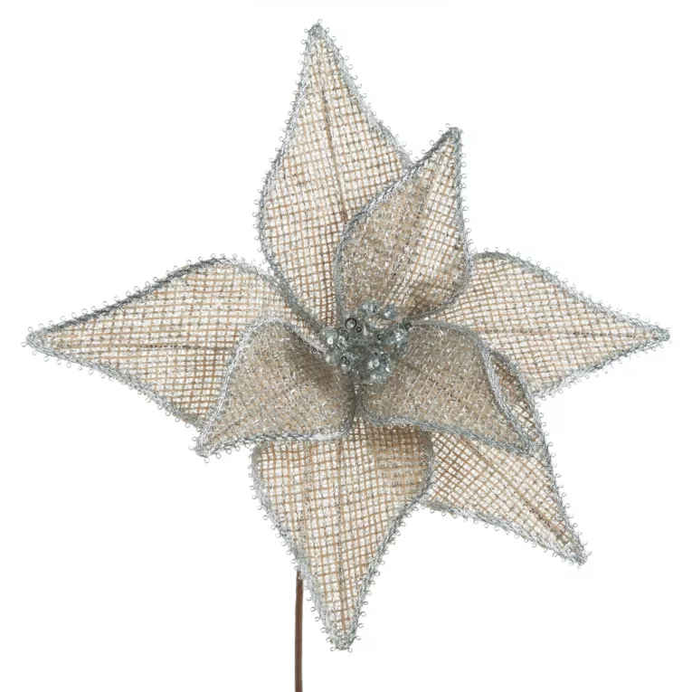 Kwiat świąteczny z siateczki z akcentami srebra Eurofirany