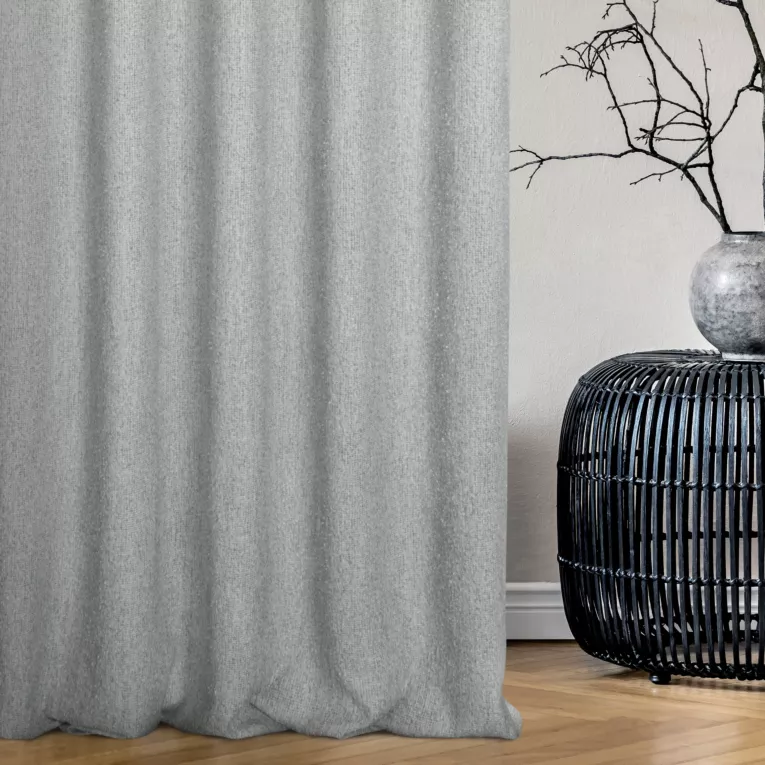 Zasłona szyta na taśmie fala szara z tkaniny typu bukla z efektem melanżu