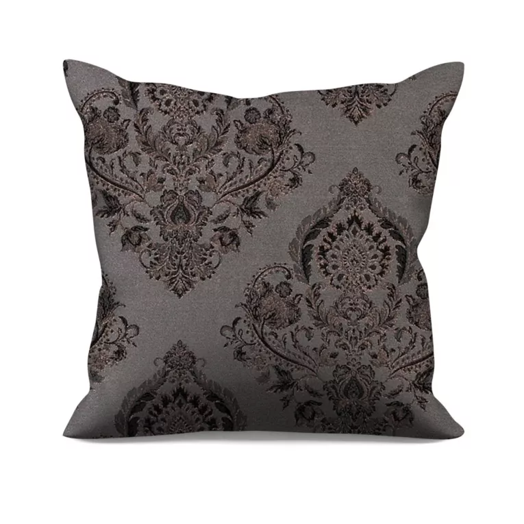 Poszewka szyta grafitowa tkanina w ornamentowy wzór, z dodatkiem połyskującej nici