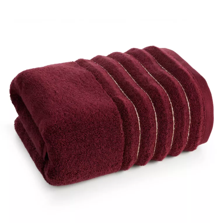Ręcznik kąpielowy 50x90 cm kolor bordowy zdobiony pasami z błyszczącej nici 500 g/m2 LUNARI Eurofirany
