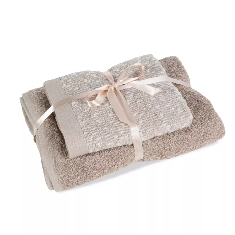 Zestaw ręczników bawełnianych na prezent 2 szt kolor jasnobeżowy,beżowy z efektym bukli 550 g/m2 TAMINA Eurofiarny
