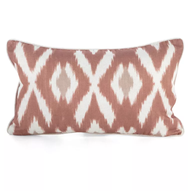 Poszewka na poduszkę 30x50 cm bawełniana z dodatkiem lnu zdobiona geometrycznym nadrukiem ceglasto, kremowa LEN Eurofirany