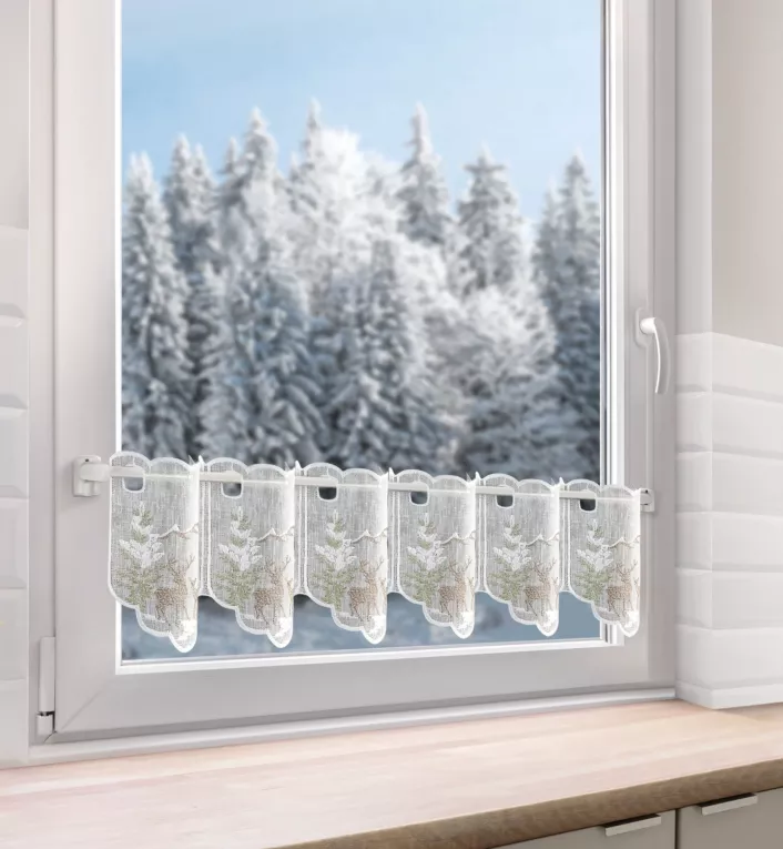 Tkanina firanowa zazdrostka zdobiona świątecznym zimowym haftem Eurofirany