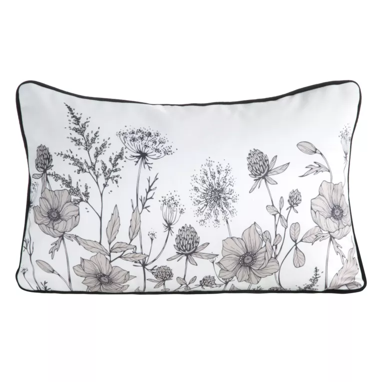 Poduszka 45 x 30 cm welwetowa biało, beżowa z motywem roślinnym z wypustką na brzegach AGNES EUROFIRANY PREMIUM