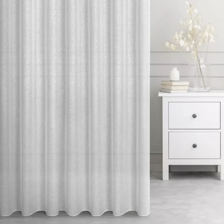 Firana szyta na flexach naturalna o luźnym lnianym splocie z błyszczącą nicią