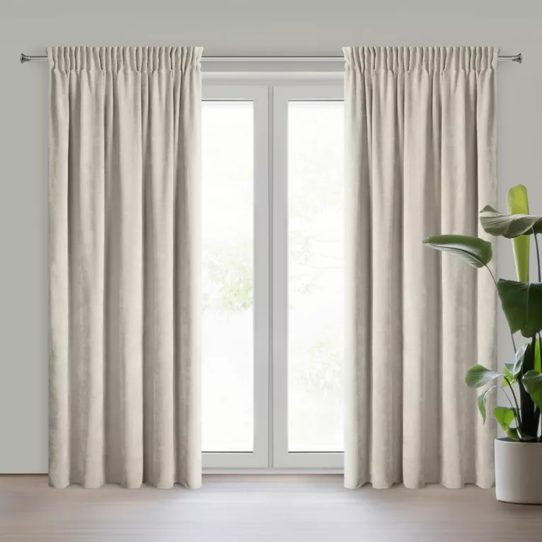 Zasłona beżowa o szenilowej strukturze 140x270 cm taśma - NILO Eurofirany