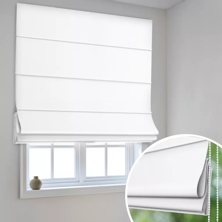 Roleta rzymska biała z miękkiej półmatowej tkaniny welwetowej