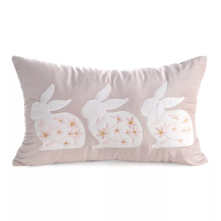 Wielkanocna poszewka na poduszkę 30x50 cm z aplikacja zajączka jasnoróżowo, biała WIOSNA 132 Eurofirany