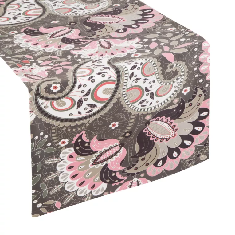 Bieżnik czarny ALVINA z welwetu z motywem roślinnym Eurofirany