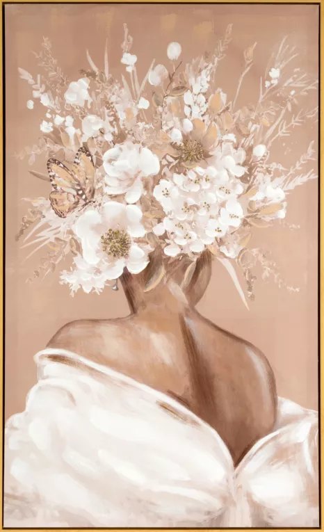 Obraz ręcznie malowany na płótnie kobieta w nakryciu głowy z kwiatów