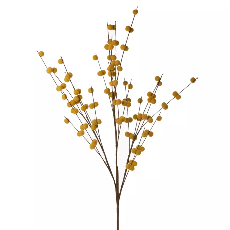 Gałązka sztuczna żółta z miękkimi kulkami 89 cm