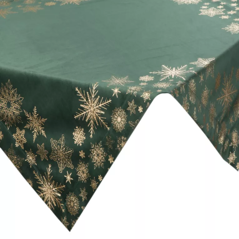 Bieżnik na stół zielono, szampański 85x85 cm welwetowy JOY w śnieżynki