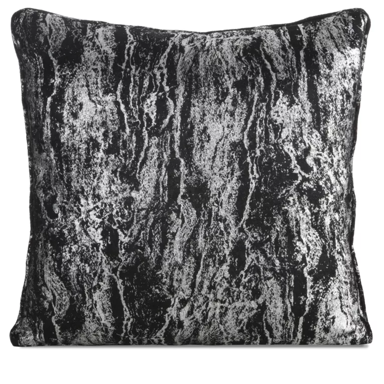 Poszewka na poduszkę 45x45 cm z przecieranym błyszczącym nadrukiem czarno, srebrna ELISE Eurofirany