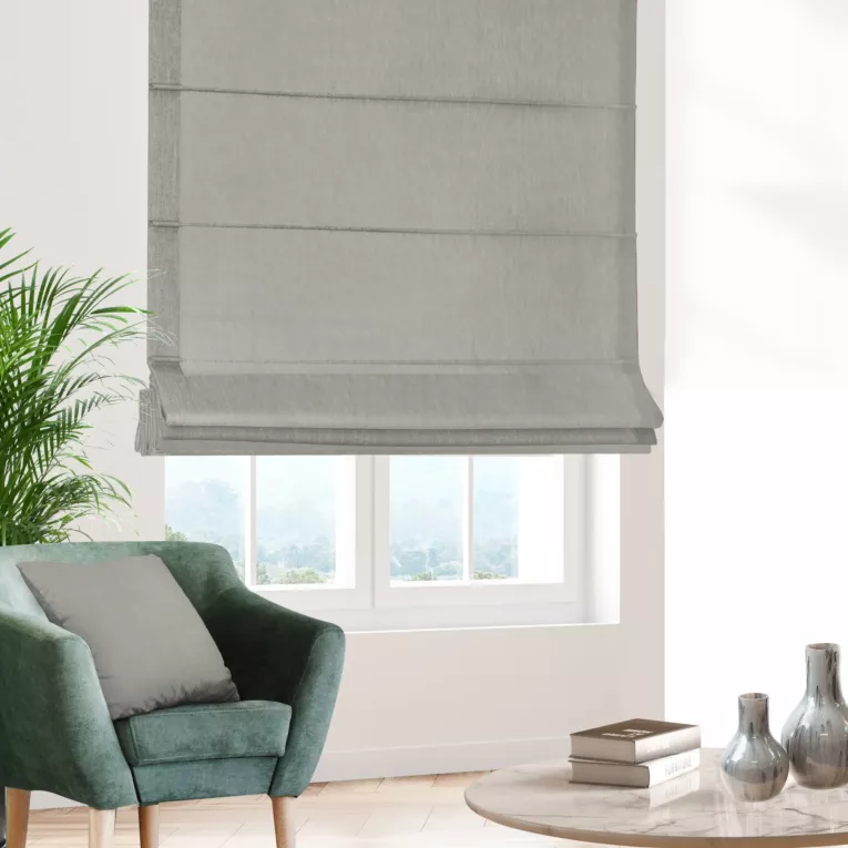 Roleta rzymska LUXOR stalowa z eleganckiej lśniącej tkaniny o drobnym splocie