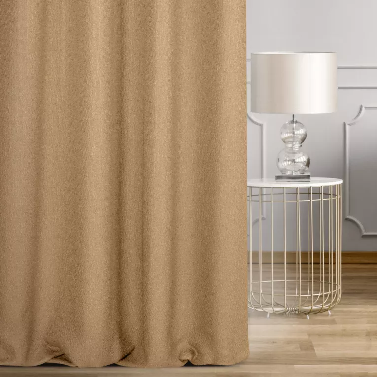 Zasłona szyta na taśmie fala złota z tkaniny o naturalnym splocie w stylu eko