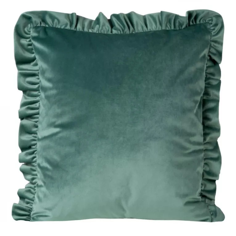 Poszewka na poduszkę 45x45 cm welwetowa zdobiona na brzegach falbanami ciemnomiętowa VELVET 25 EUROFIRANY PREMIUM