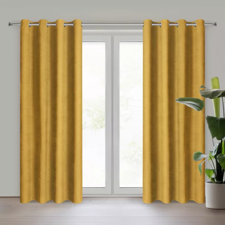 Zasłona musztardowa z tkaniny welurowej 560x240 cm przelotka - Dora Eurofirany