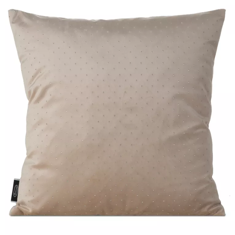 Poszewka na poduszkę 45x45 cm welwetowa zdobiona diamencikami beżowa ARIADNA Eurofirany