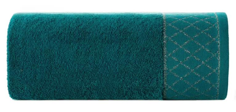 Ręcznik kąpielowy 70x140 cm bawełniany kolor ciemnoturkusowy zdobiony wzorem geometrycznym 500 g/m2 LAYLA Eurofirany