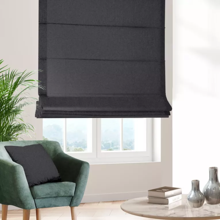 Roleta rzymska grafitowa z tkaniny o naturalnym splocie w stylu eko