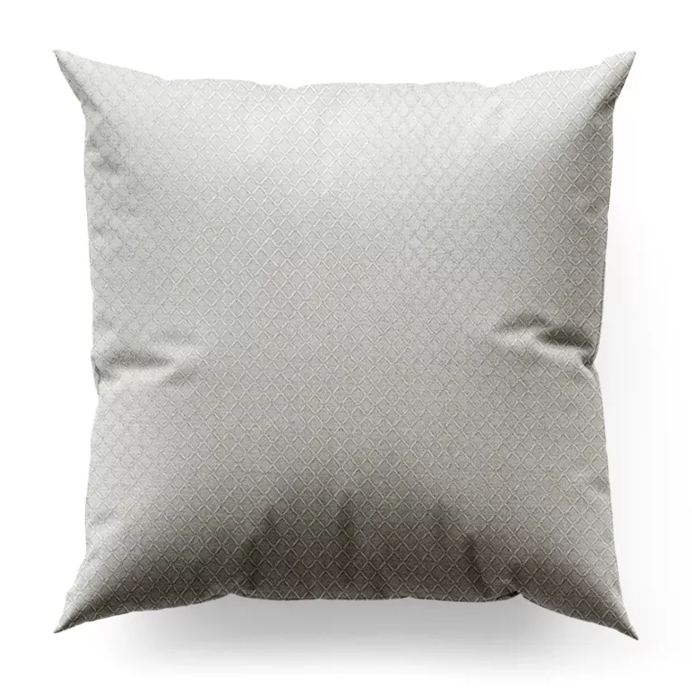 Poszewka na wymiar kremowo srebrna z szenilowej tkaniny w drobny geometryczny wzór przetykany błyszczącą nicią