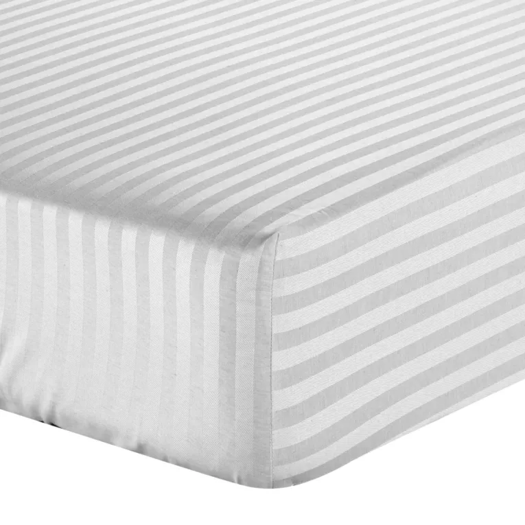 Prześcieradło z gumką 120x200 cm z bawełny kolor jasnoszary , wzór w pasy 125 g/m2 Eurofirany