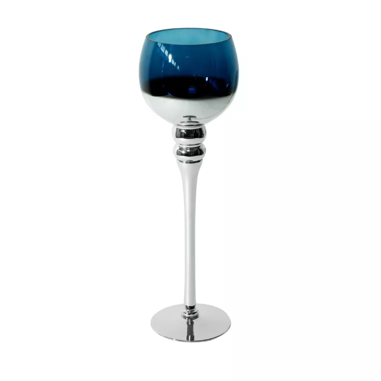 Świecznik dekoracyjny CLOE granatowy w kształcie kielicha ze szkła artystycznego Eurofirany