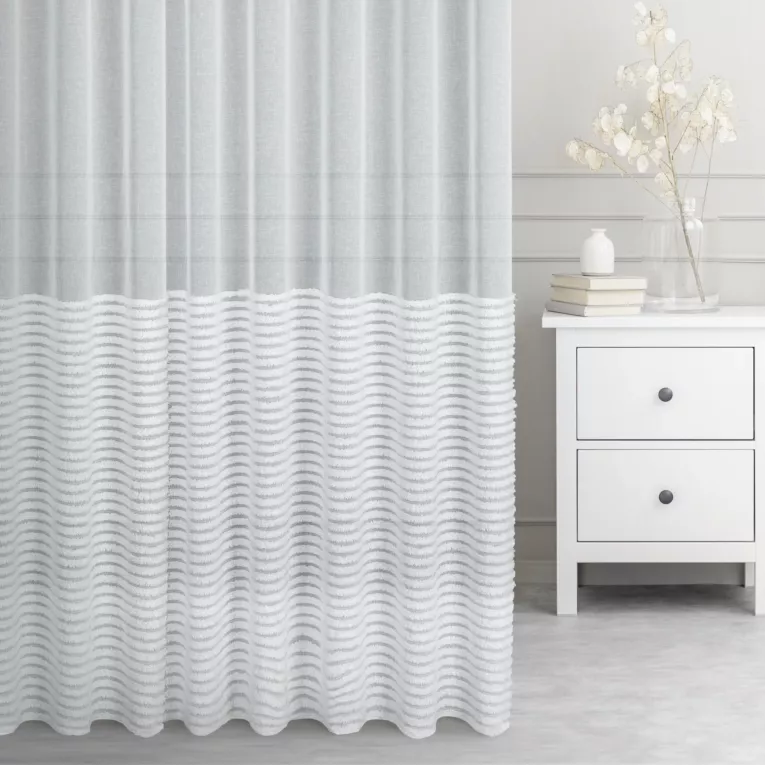 Firana szyta na flexach naturalna z matowej etaminy z szerokim pasem miękkich frędzli