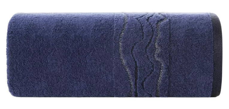 Ręcznik do rąk 30x50 cm bawełniany kolor granatowy zdobiony bordiurą z błyszczącym wzorem 500 g/m2 KARIN Eurofirany
