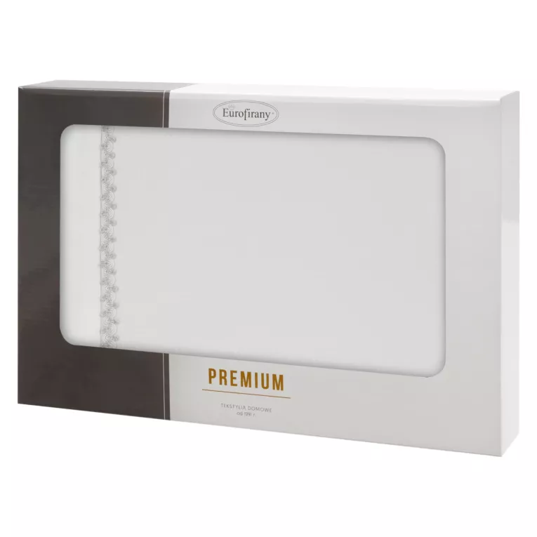 ELIMIA BIAŁY OKRĄGŁY OBRUS ZE SREBRNĄ LAMÓWKĄ 150 cm EUROFIRANY