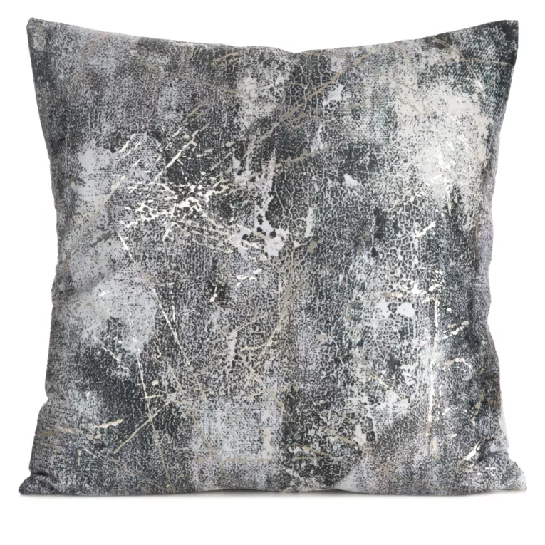 Poszewka na poduszkę 45x45 cm welwetowa zdobiona metalicznym wzorem szara ESTER Eurofirany
