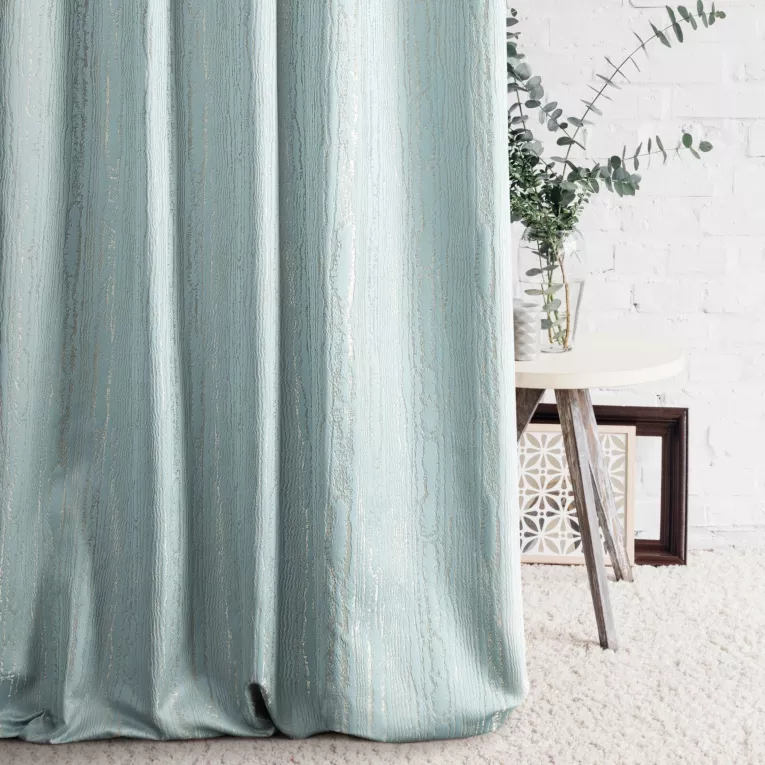 Zasłona szyta na taśmie fala BECKY błękitna w nieregularny marmurkowy wzór z lekkim połyskiem