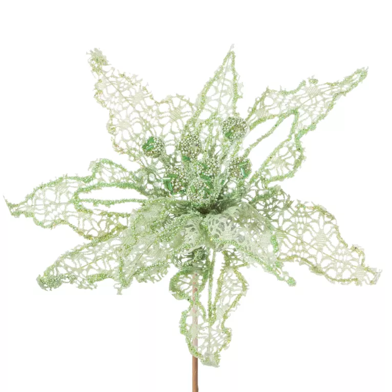 Miętowa gwiazda betlejemska z siateczki kwiat na choinkę 23 cm Eurofirany