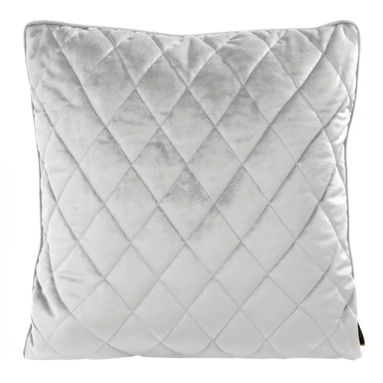 Poszewka na poduszkę 45x45 cm welwetowa pikowana we wzór karo z ozdobną wypustką na brzegach srebrna VELVET 27 EUROFIRANY PREMIUM