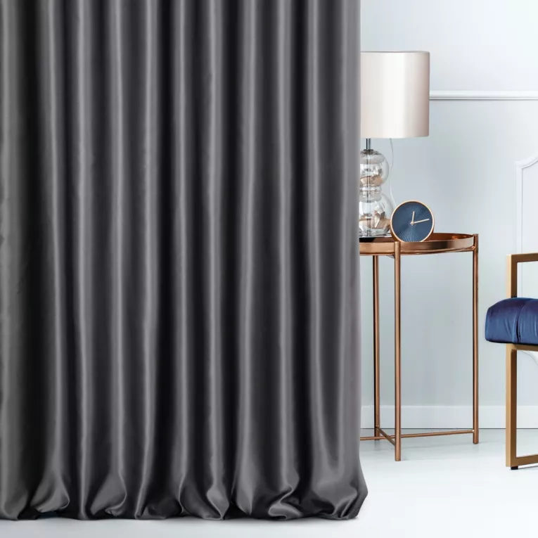 Zasłona szyta na taśmie 5 cm stalowa z jednokolorowej gładkiej tkaniny