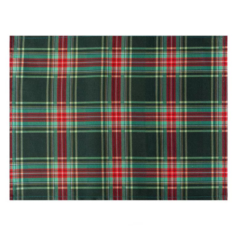 Komplet serwetek świątecznych na stół 4 szt 30x40 cm czerwono, zielony bawełnianych zdobionych kratą AURORA Eurofirany